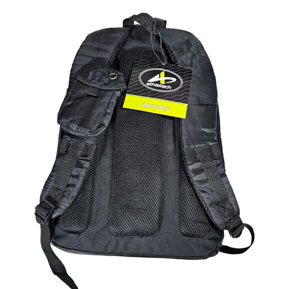 New Athletech Black Backpack Multi Pocket Mp3 Player Pocket Padded Shoulders - Picture 4 of 8